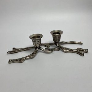 Brutalist Cast Aluminum Branch Candle Holders